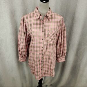 Umgee Pink Plaid Button-Down Blouse